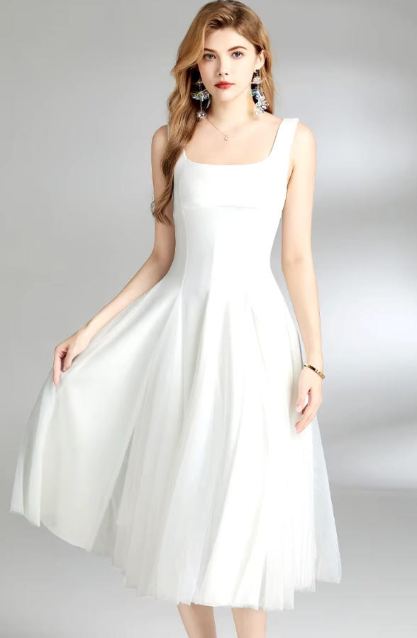 A Linie Vintage Style Standesamtkleid Wadenlang Weiß