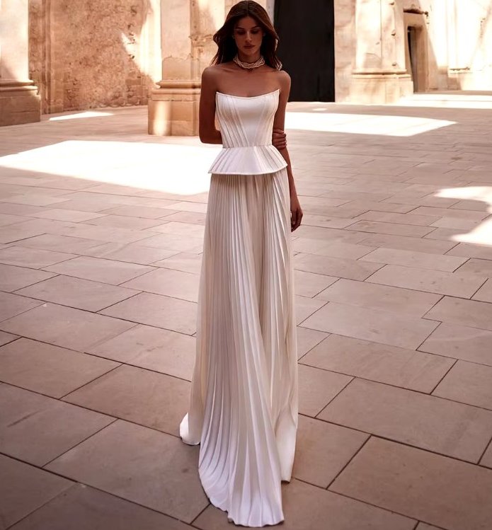 Schulterfreies A Linie Korsett Brautkleid Modern mit Plissee Rock