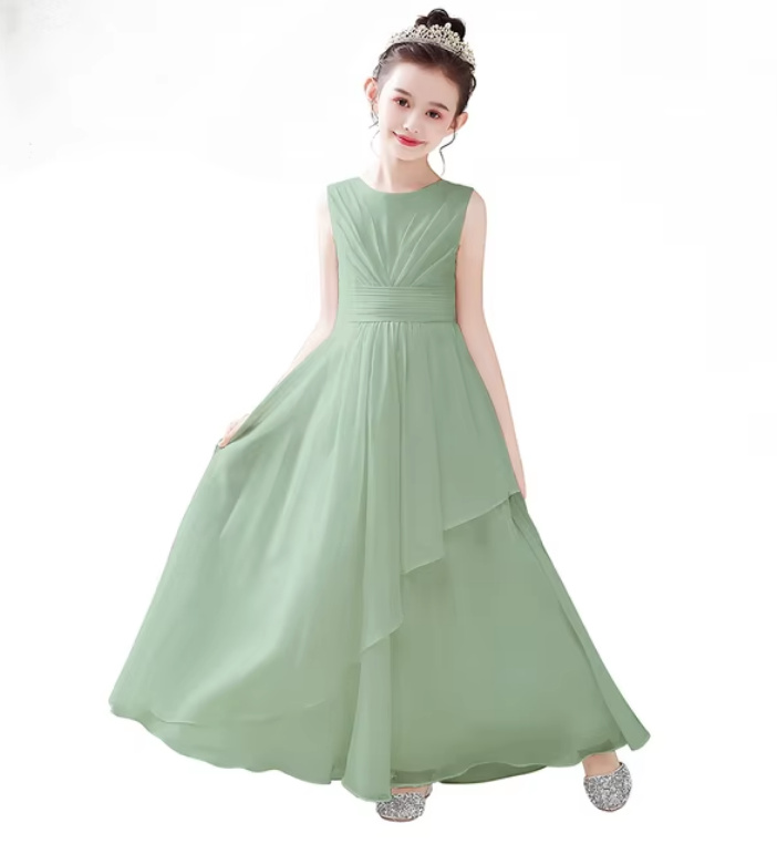 Chiffon Blumenmädchenkleid Caya Ärmellos in Hellgrün