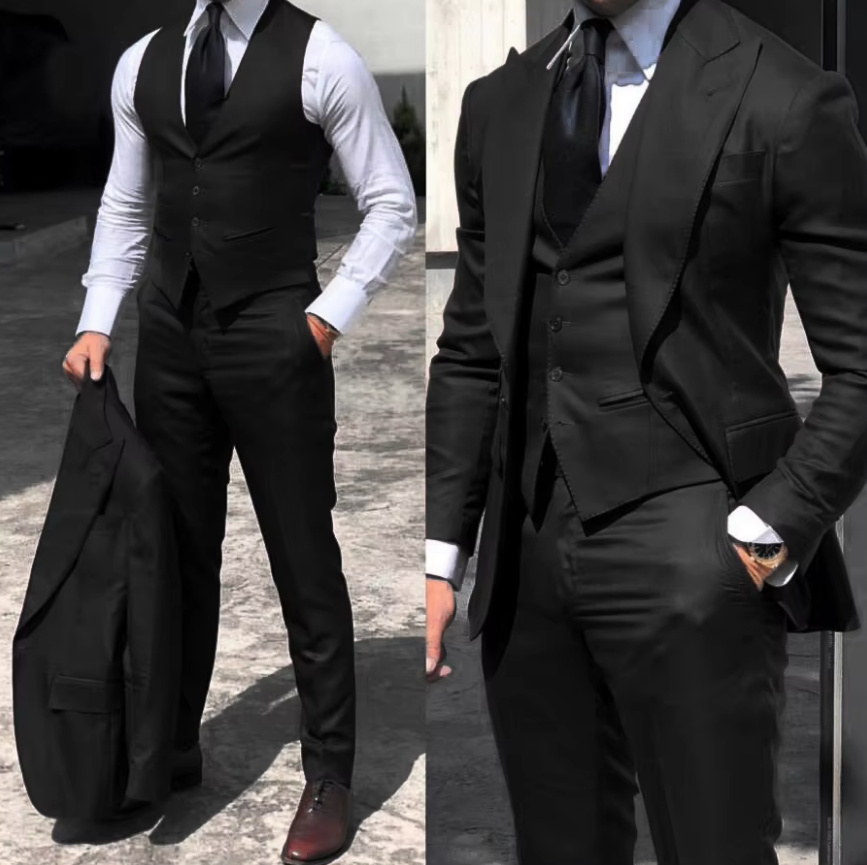 Herren Anzug Anders Hochzeitsanzug für den Bräutigam Dreiteilig in Schwarz