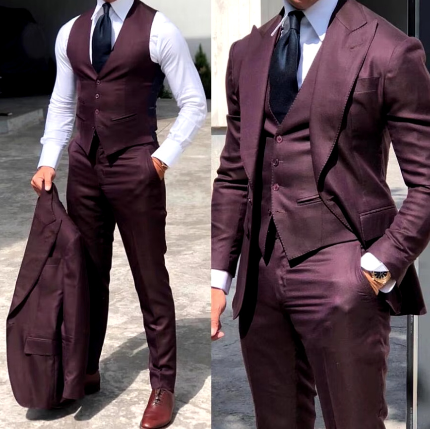 Herren Anzug Anders Hochzeitsanzug für den Bräutigam Dreiteilig in Burgundy