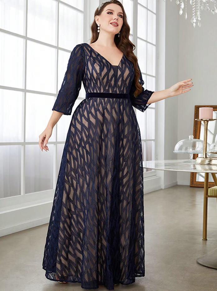 A Linie Maxi Kleid Elegant für Hochzeitsgäste in Dunkelblau mit V Ausschnitt