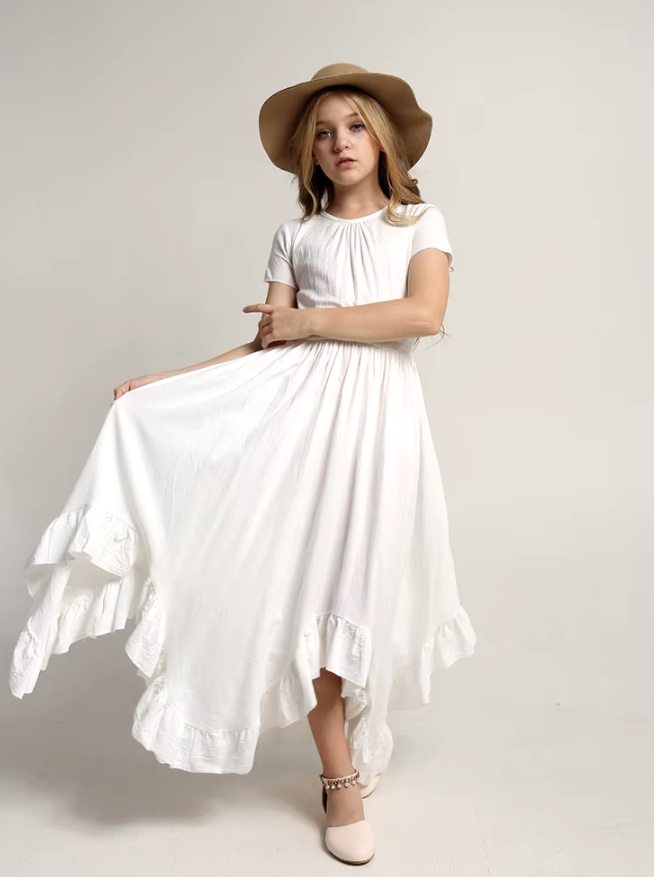 A Linie Kurzarm Boho Style Blumenmädchenkleid Christin in Weiß