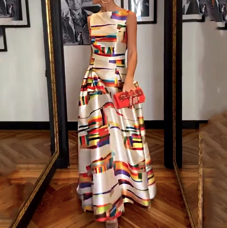 Schulterfreies Satin Maxi Kleid Elegant für Hochzeitsgäste Bunt