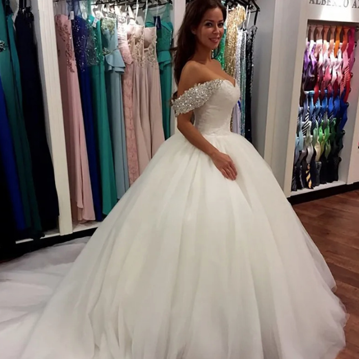 Schulterfreies Prinzessin Brautkleid Ada mit Glitzer Pailletten