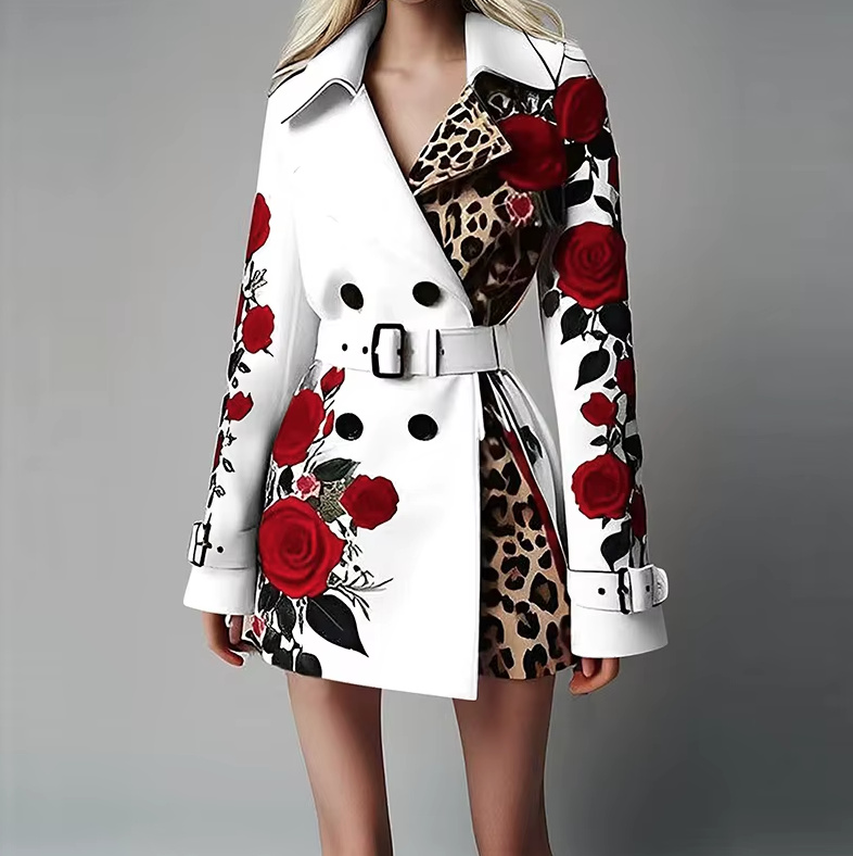 Zweireiher Damen Blazer Elegant in Weiß mit Rosen