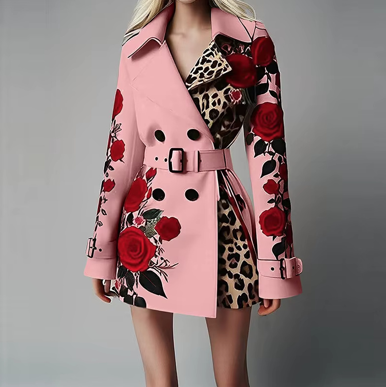 Zweireiher Damen Blazer Elegant in Rosa mit Rosen