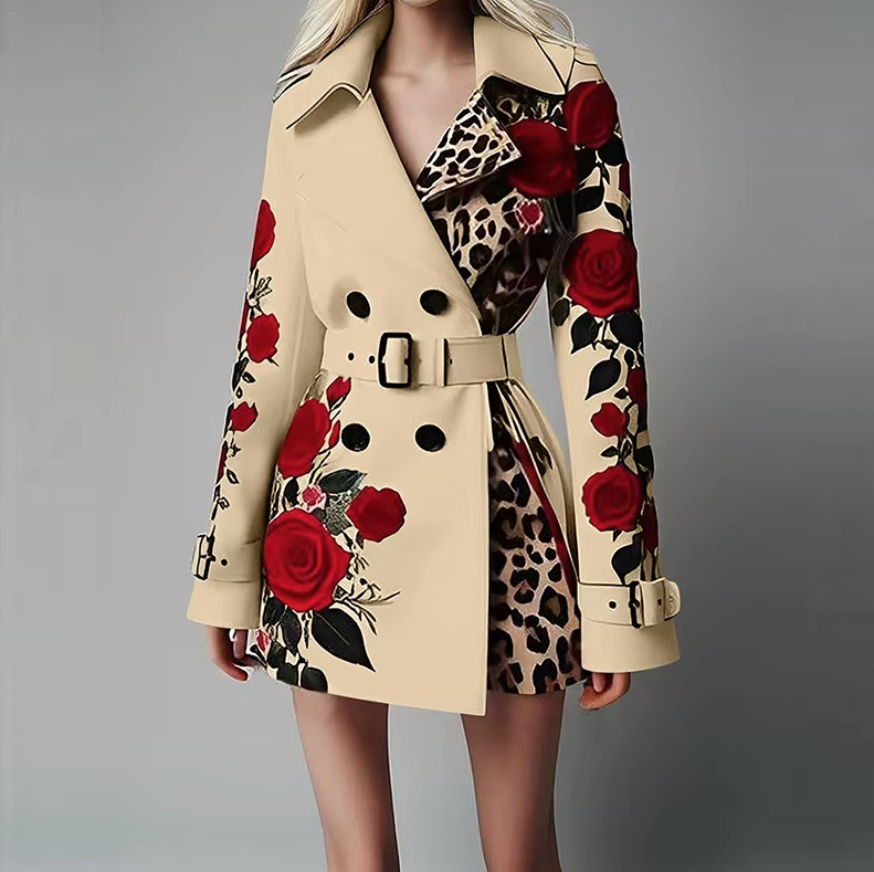 Zweireiher Damen Blazer Elegant in Creme mit Rosen