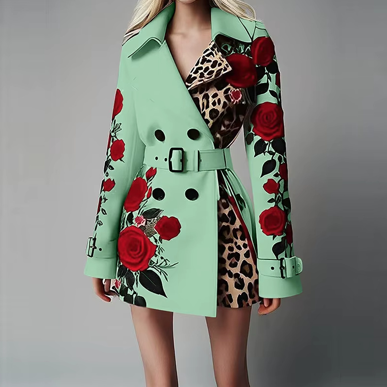 Zweireiher Damen Blazer Elegant in Hellgrün mit Rosen