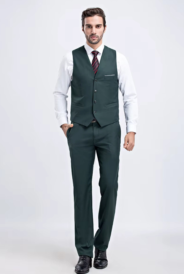 Bräutigam Outfit Weste mit Hose im Set Elegant in Dunkelgrün