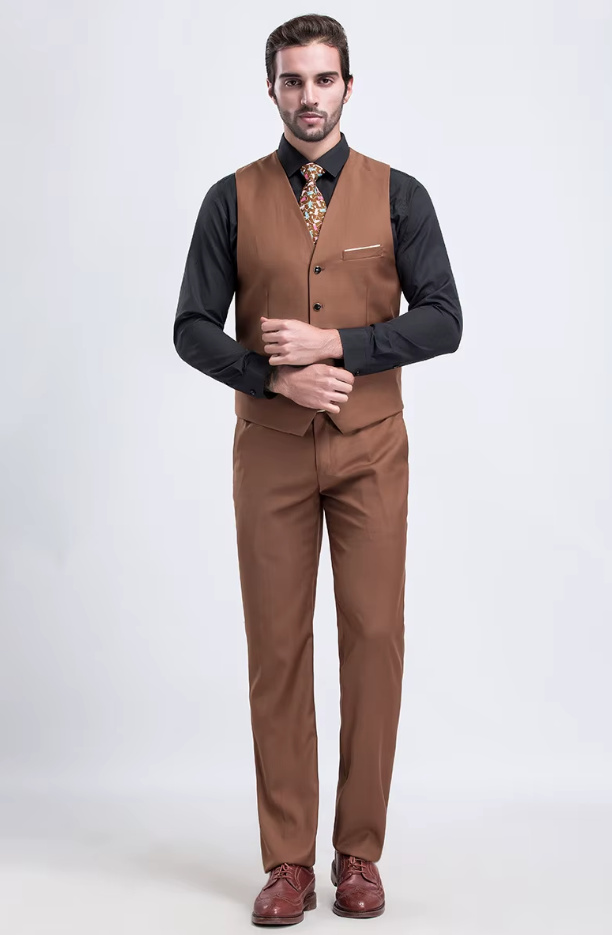 Bräutigam Outfit Weste mit Hose im Set Elegant in Braun