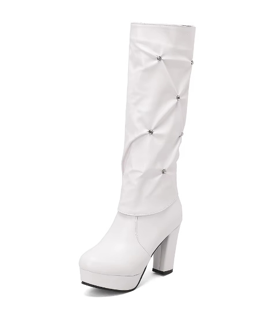 PU Leder Braut Stiefel mit Strass in Weiß