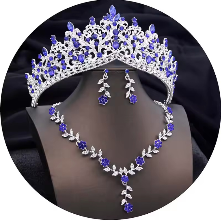 Brautschmuck Set Dana Tiara Halskette und Ohrringe im Set Lila Silber
