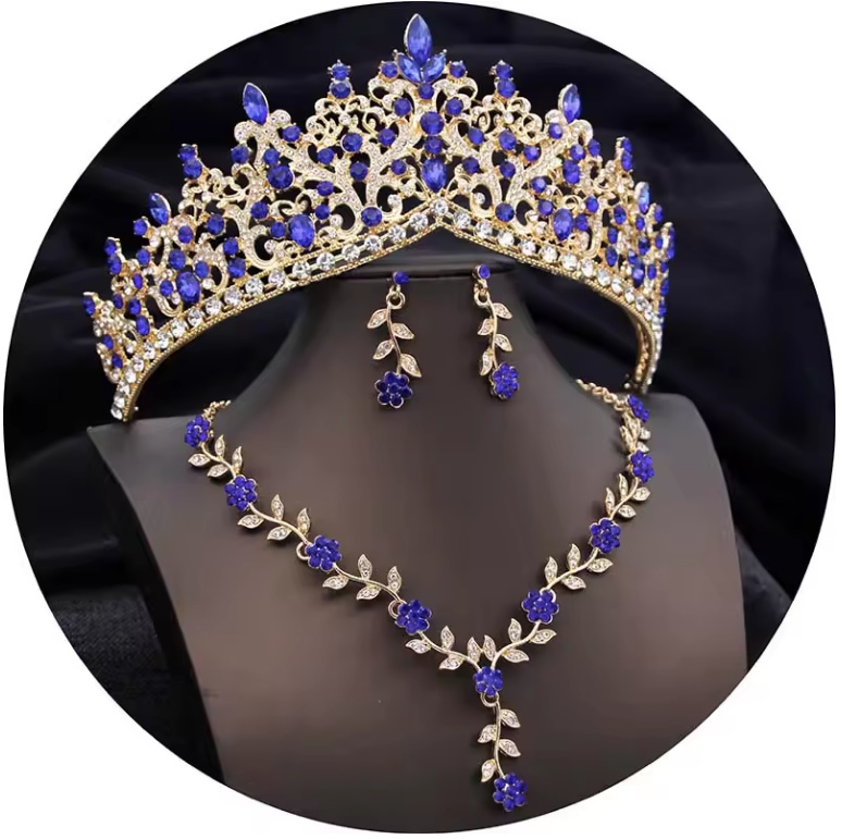 Brautschmuck Set Dana Tiara Halskette und Ohrringe im Set Gold Lila