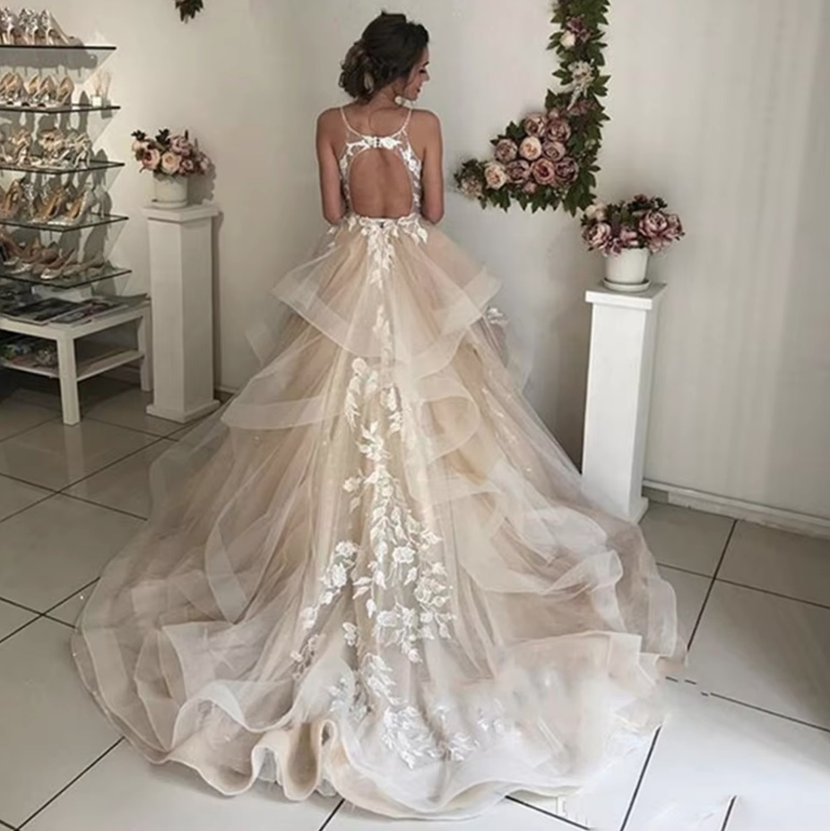 Vintage Style A Linie Brautkleid Dion mit Spitze Tüll und Rückenausschnitt 