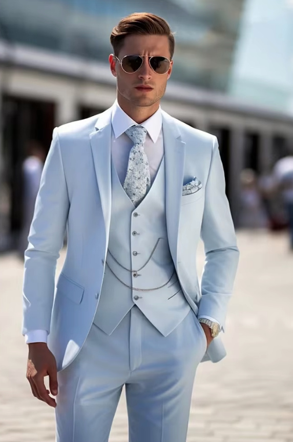Eleganter Hochzeitsanzug Adrian für den Bräutigam in Himmelblau Dreiteilig mit Weste