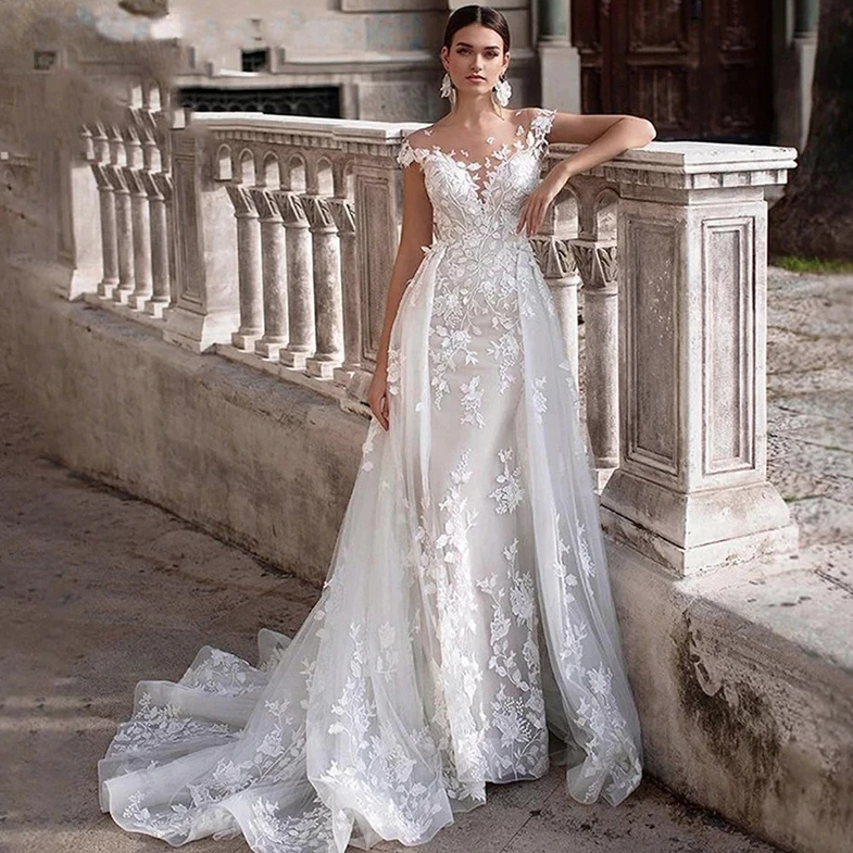 Meerjungfrau Brautkleid Ann Rückenfrei mit Abnehmbarem Schleppe