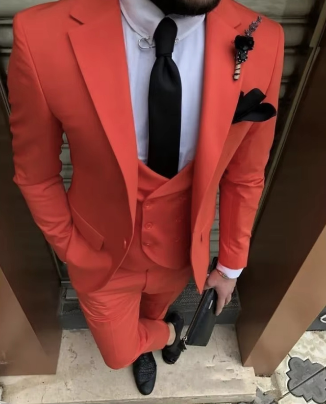Bräutigam Outfit Hochzeitsanzug Dreiteilig Rot