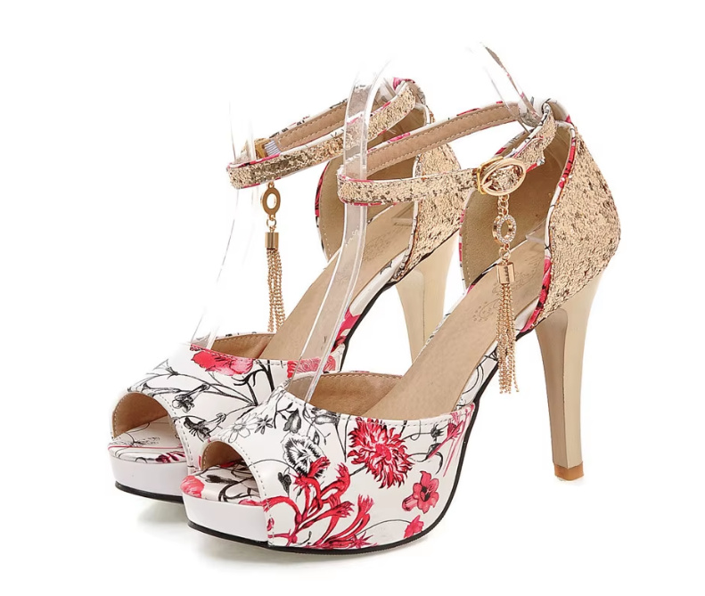 Glitzer High Heels Brautschuhe Cynthia mit Blumenmuster bis Gr 43