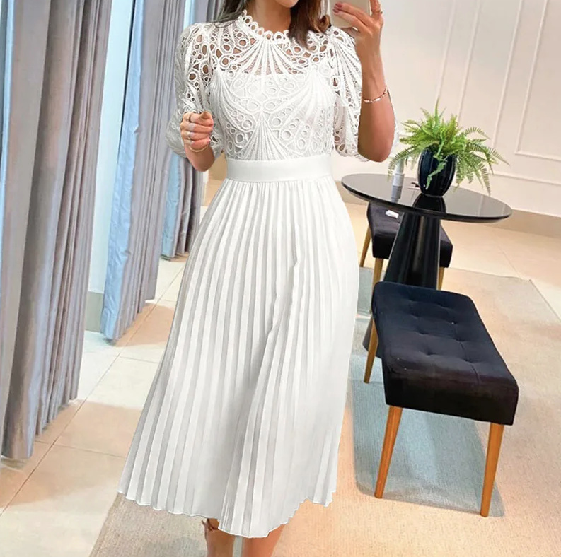 A Linie Plissee Standesamtkleid Wadenlang Weiß