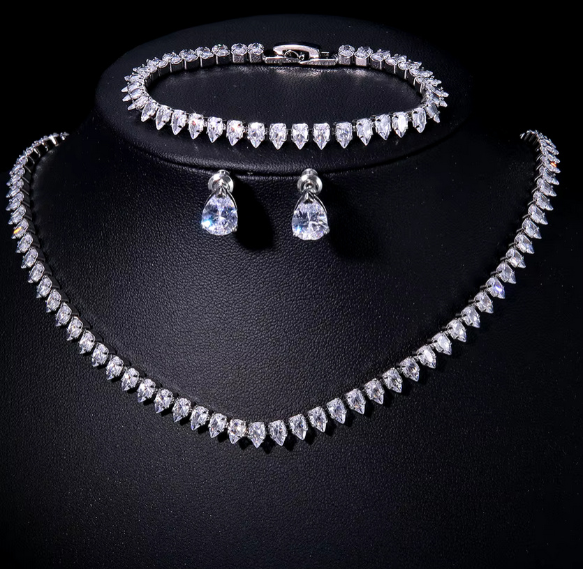 Kristall Strass Brautschmuck Set Cate Silber