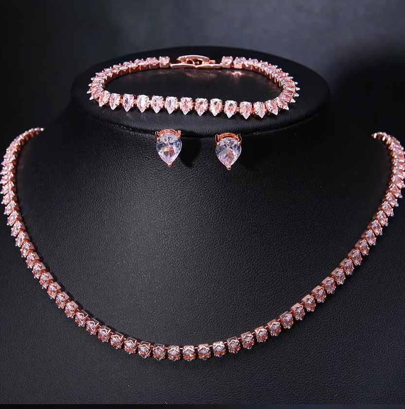 Kristall Strass Brautschmuck Set Cate Rosegold