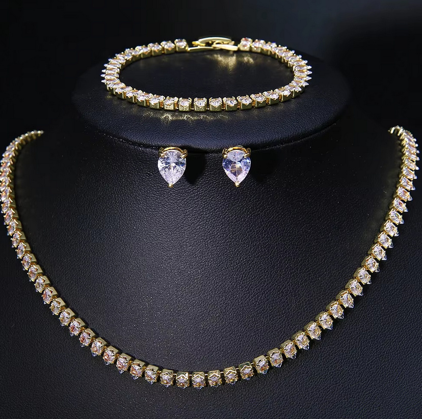 Kristall Strass Brautschmuck Set Cate Gold