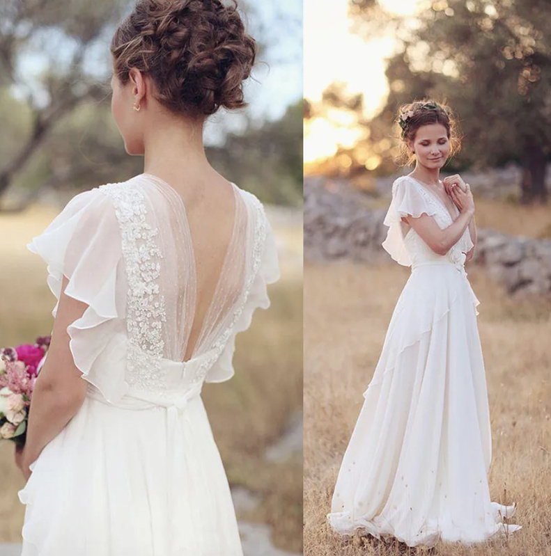 A Linie Boho Style Brautkleid mit Rückenausschnitt