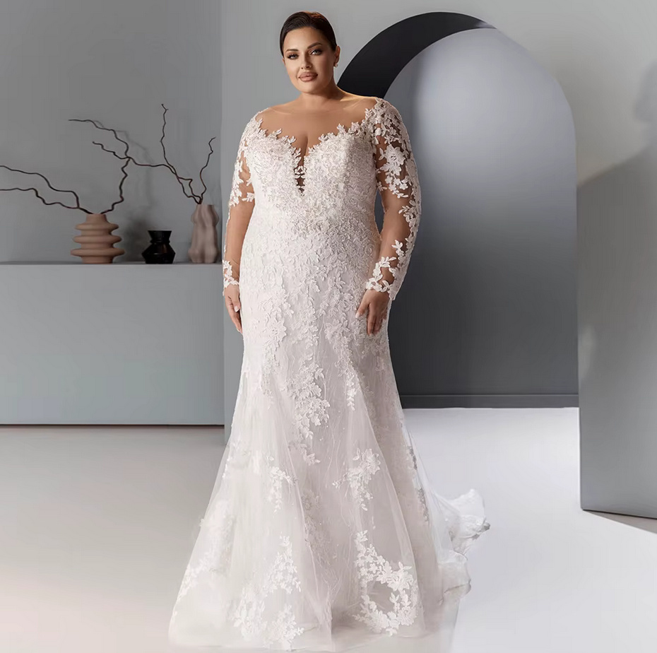 I Linie Brautkleid 2025 Constanze mit Ärmeln aus Spitze und Schleppe