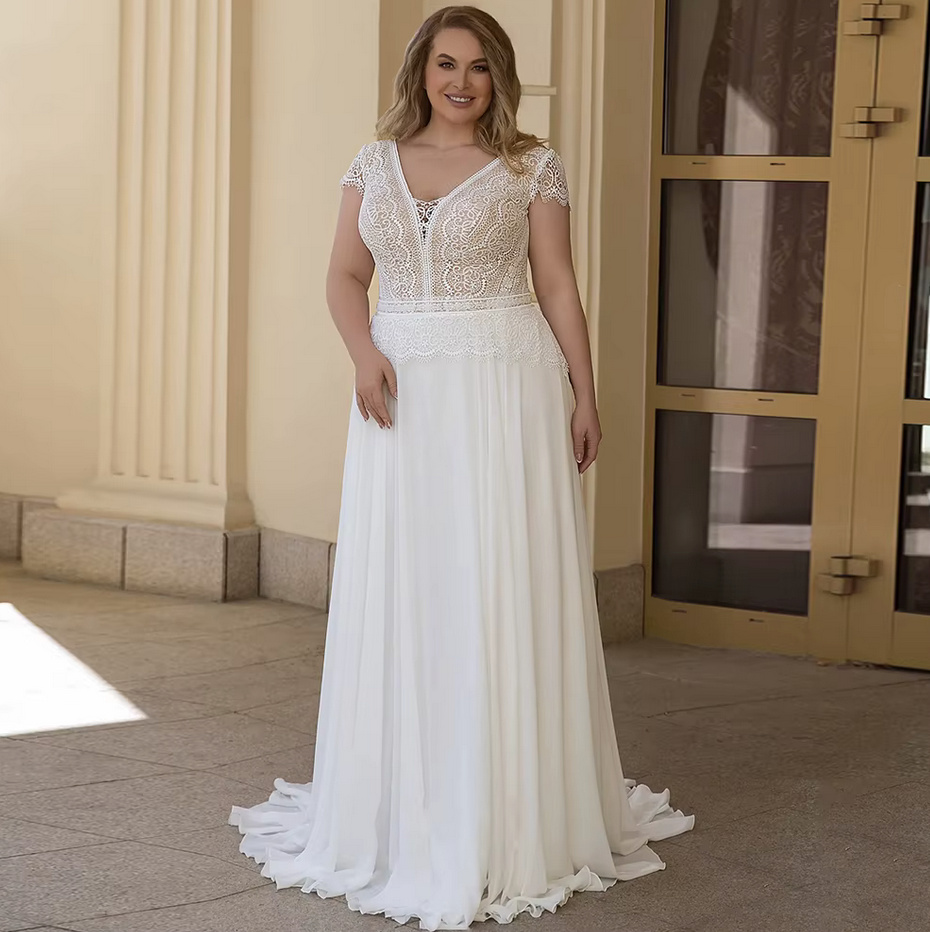 Kurzarm Empire Brautkleid 2025 Dani mit Spitze und Rückenausschnitt