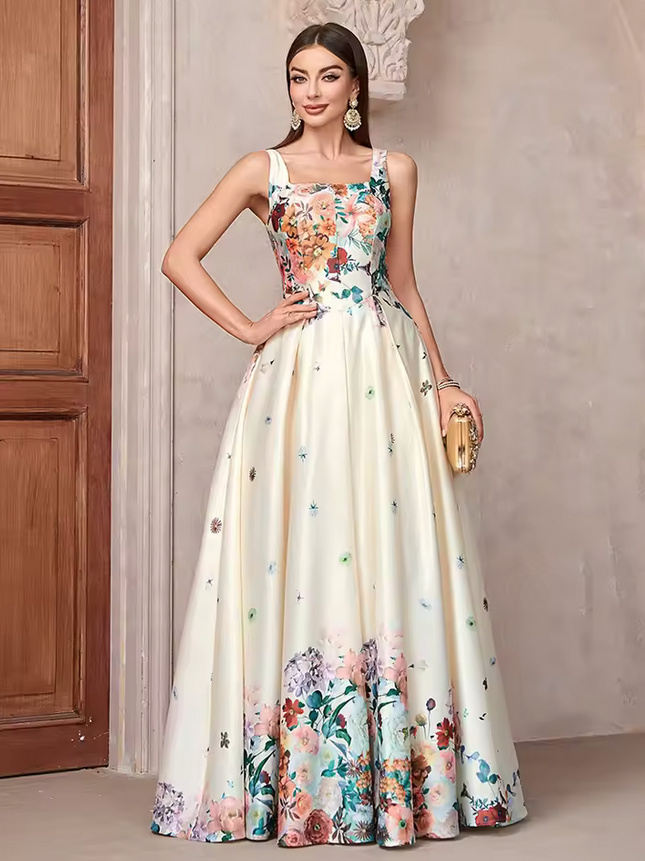 A Linie Kleid Elegant für Hochzeitsgäste in Elfenbein mit Blumenmuster