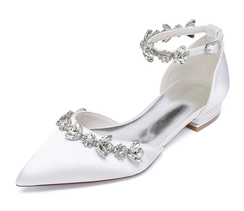 Flache Brautschuhe Davina mit Knöchelriemen und Strass Steine 
