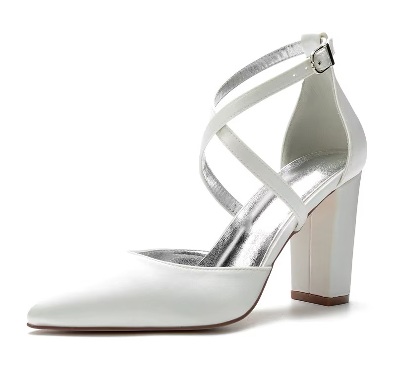 Blockabsatz Satin Brautschuhe Dona Weiß