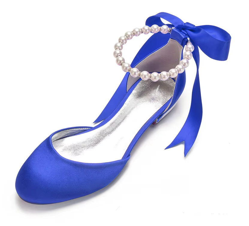 Flache Braut Ballerinas in Blau mit Perlen Knöchelriemen