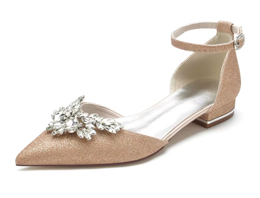 Spitze Brautschuhe Glitzernd in Champagne mit Strass