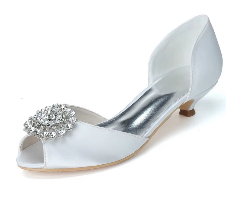 Low Heels Brautschuhe Dala Peep Toe Hochzeitsschuhe mit Strass