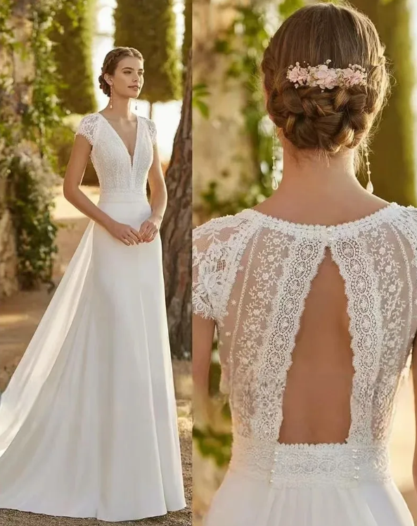 A Linie Brautkleid 2025 mit Spitze und Rückenausschnitt