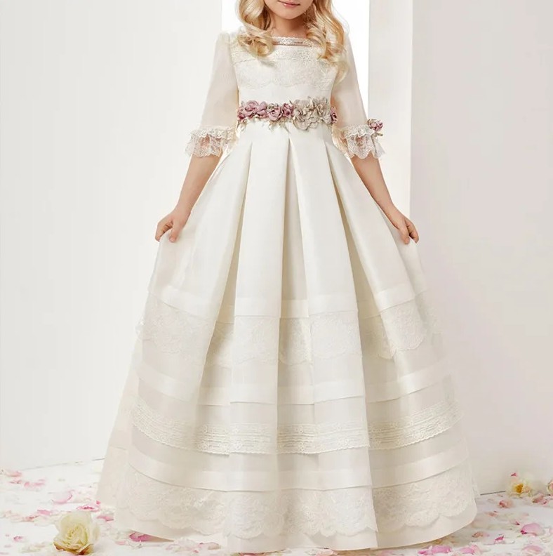 Vintage Style Blumenmädchen Kleid Diane in Weiß mit Blumen