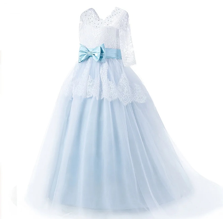 A Linie Blumenmädchen Kleid Danuta in Hellblau Weiß mit Schleife