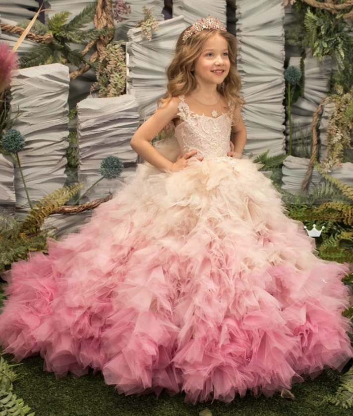 Rosa Prinzessin Blumenmädchenkleid Anselina mit Raffungen